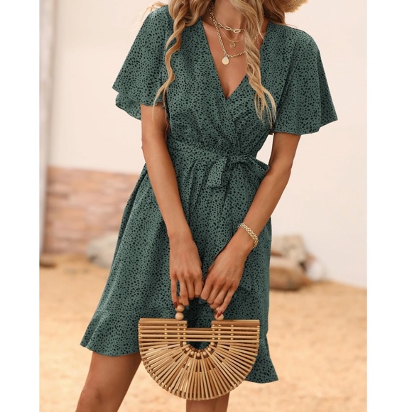 Leopard Print Butterfly Sleeve Belted Mini Dress - Picture 8 of 8